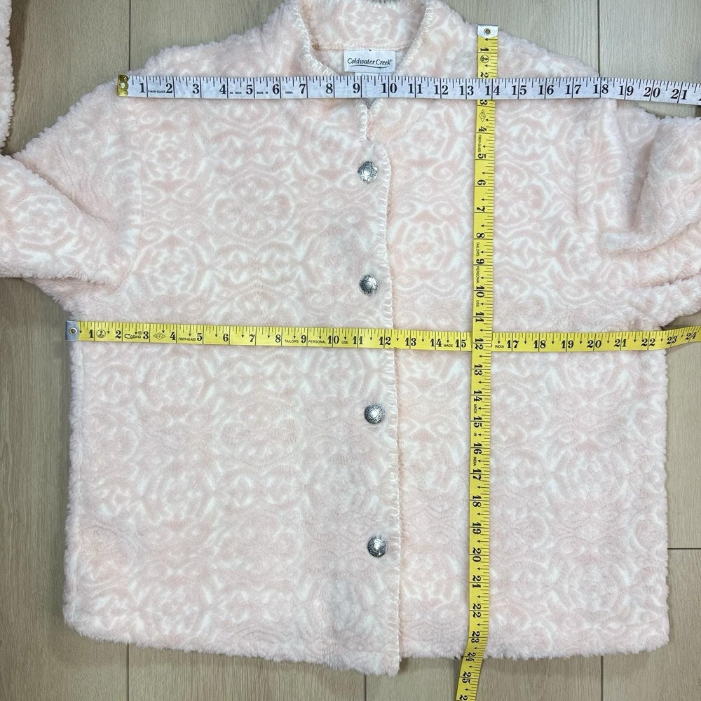 Vintage Coldwater Creek‎ Pink Fleece Button Jacket L Floral Print USA Made - Picture 6 of 7